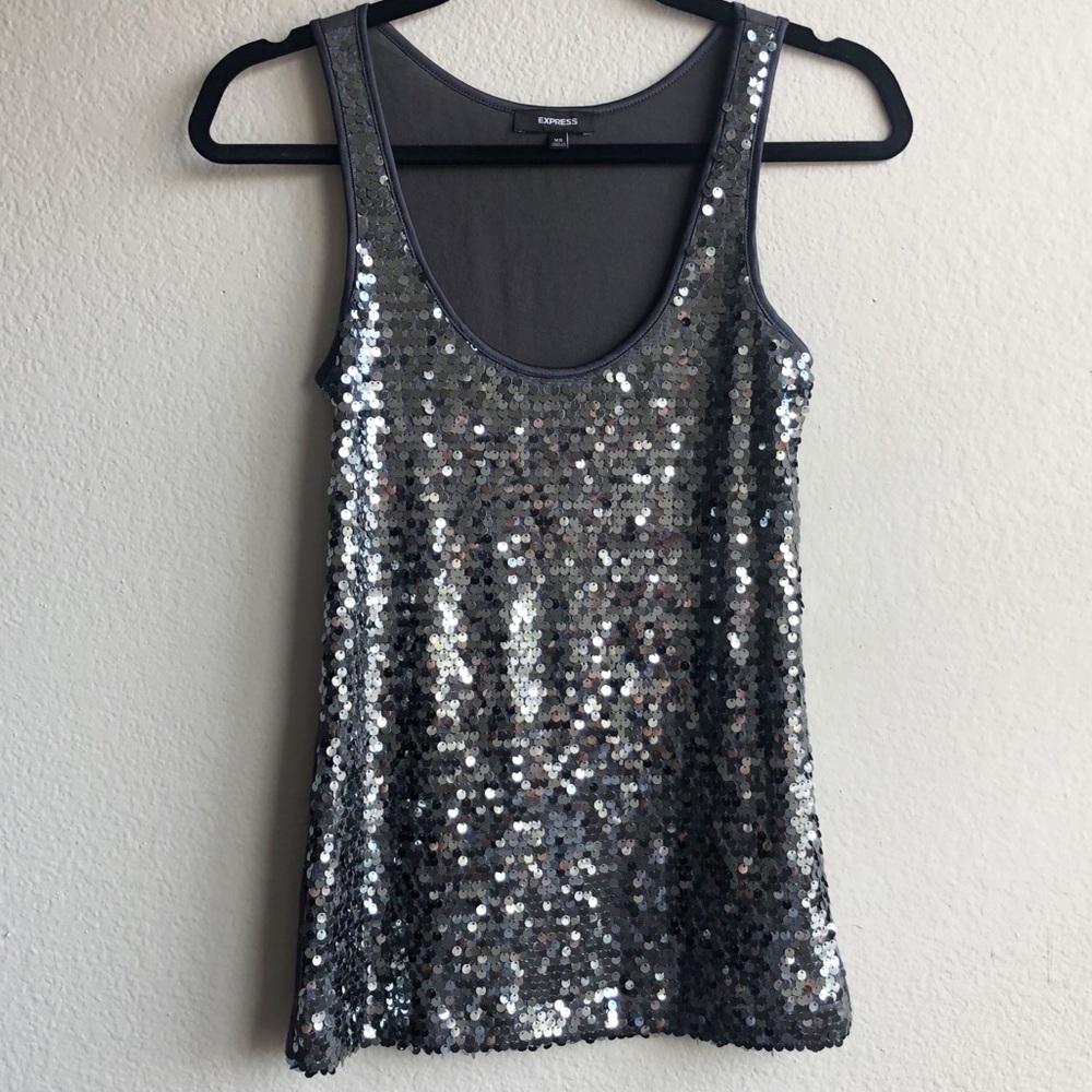 Express Grey Silver Sequin Party Tank Top XS